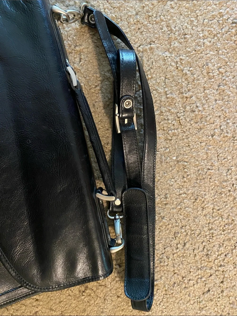 Torino Series by Castello Black Leather Flap Briefcase with Silver Hardware
